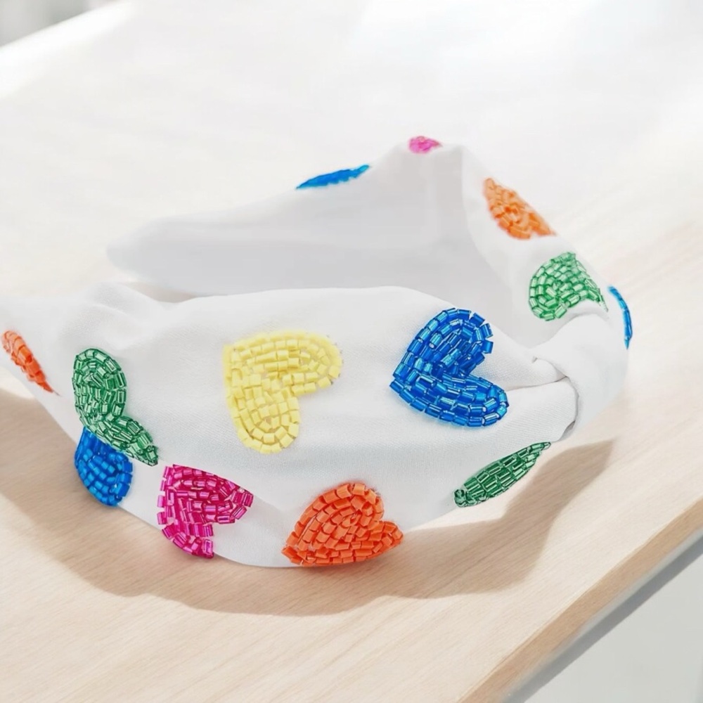Colorful Beaded Heart Headband